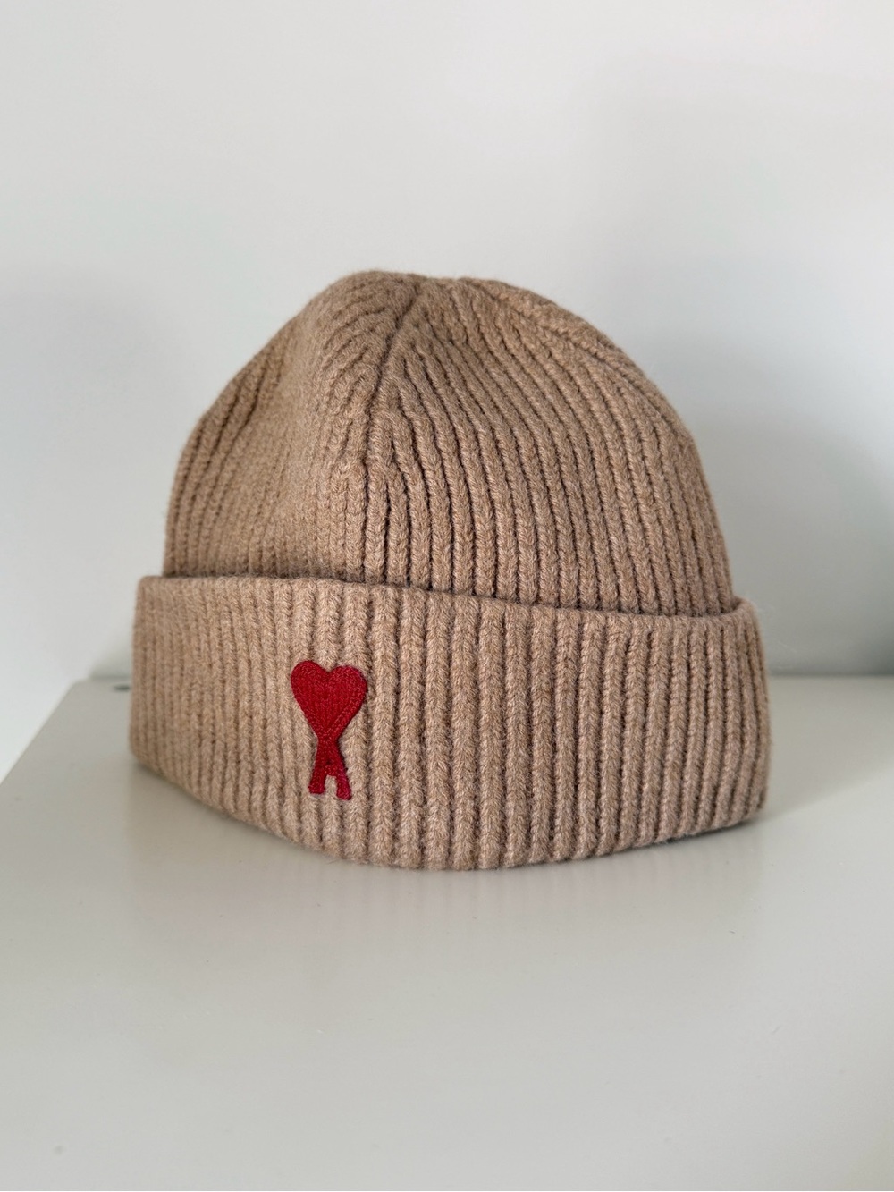 Ami Paris Alexandre Mattiussi Tan WOOL BEANIE WITH AMI DE COEUR